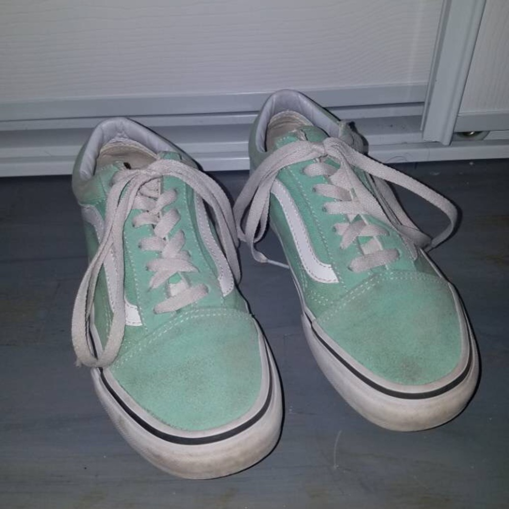 blue and white old skool vans